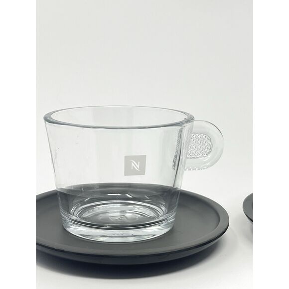 Nespresso View Lungo Glass Espresso Demitasse Cups Melamine Saucers Set Of 2 - Picture 5 of 9